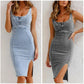 Vestido ajustado de mezclilla con tirantes y cuello en U para mujer