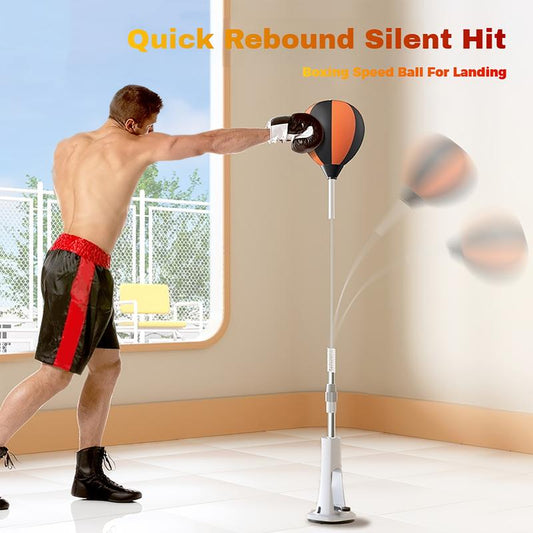 Pelota reflex de boxeo de pie con soporte – Altura ajustable para adolescentes y adultos – Rebote 360° para alivio del estrés y fitness – Ideal para uso en el hogar en dormitorios, salas de estar y jardines