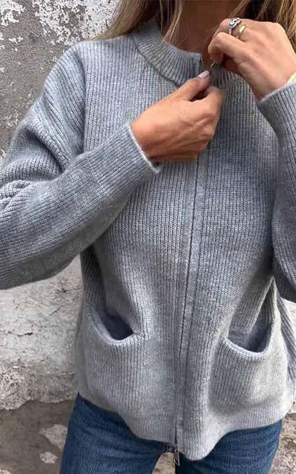 🔥 ¡Último día 50% de descuento!⏰Chaqueta de punto con cuello redondo y cremallera🧥