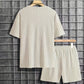 Conjunto de verano para hombre: camiseta de hombros caídos y pantalones cortos con cordón
