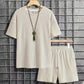 Conjunto de verano para hombre: camiseta de hombros caídos y pantalones cortos con cordón
