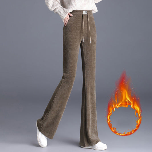 Pantalones largos gruesos de cintura alta con cordón para mujer