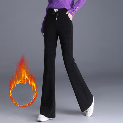 Pantalones largos gruesos de cintura alta con cordón para mujer