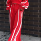 Conjunto de 2 piezas de sudadera con cuello en V y pantalones anchos