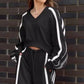 Conjunto de 2 piezas de sudadera con cuello en V y pantalones anchos