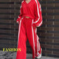 Conjunto de 2 piezas de sudadera con cuello en V y pantalones anchos