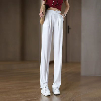 Pantalón de Pierna Recta de Cintura Alta con Bolsillos para Verano