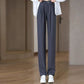 Pantalón de Pierna Recta de Cintura Alta con Bolsillos para Verano