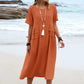 Vestido Midi de Algodón y Lino con Cuello Redondo para Mujer