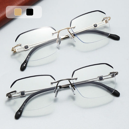 Elegantes gafas HD sin montura con filtro de luz azul.