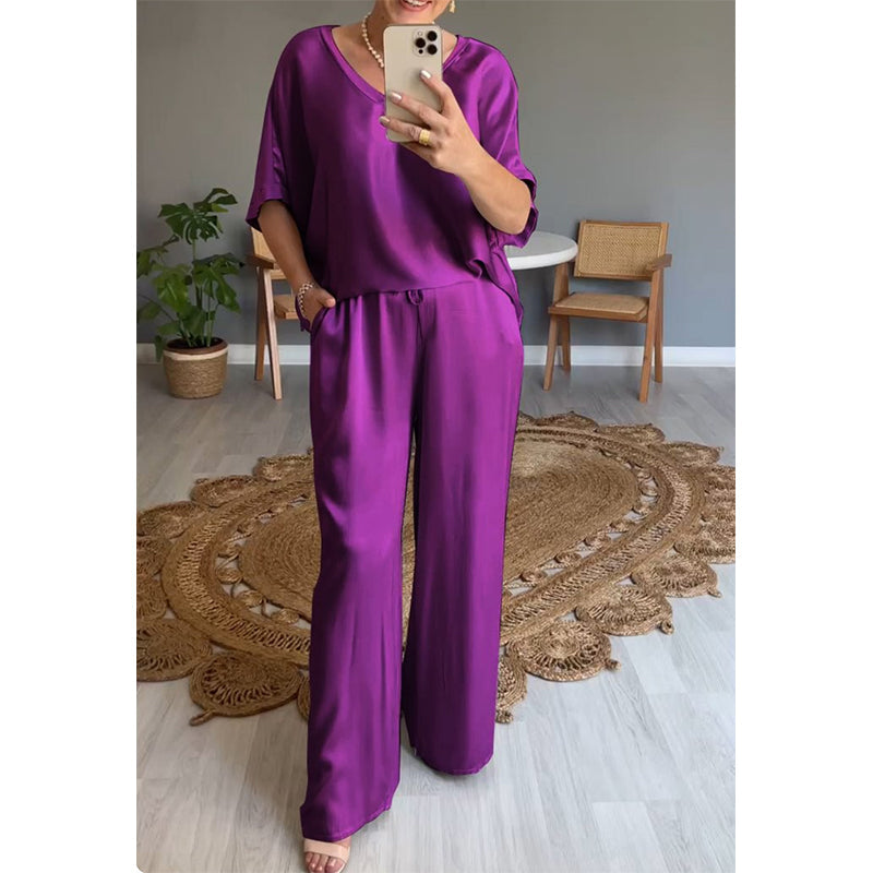 Loose Satin Women's Top & Pants Set