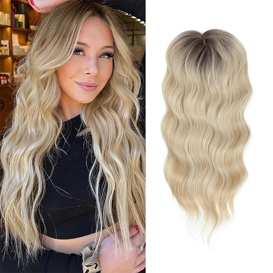 Topper de Cabello Ondulado con Flequillo y Clip para Cabello Fino