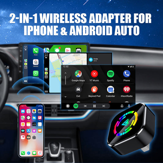 🎉Hasta un 50 % de descuento🎉Adaptador inalámbrico 2 en 1 para iPhone y Android Auto