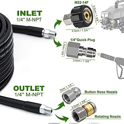 🚿 Kit de Limpieza para Alcantarillado 5800 PSI - Boquilla Rotativa y Manguera Reforzada para Desatascar Tuberías 🛠️✨