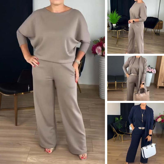 👗 60% OFF! ✨ Elegante Cárdigan de Línea Larga y Conjunto de Top & Pantalones de 3 Piezas – Estilo y Comodidad 🌟