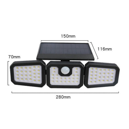 Lámpara Solar de Pared con 3 Cabezales y Sensor de Movimiento para Exterior