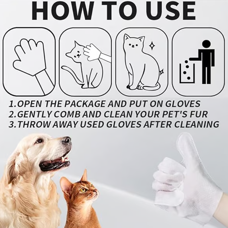 Convenient Efficient Pet Wash-Free Wipes Gloves