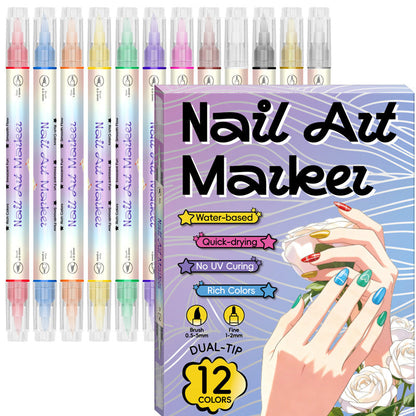 Set de Plumones Doble Punta para Nail Art y Decoración de Uñas