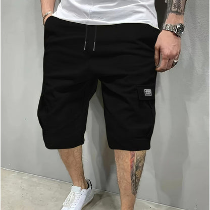 Pantalones cortos cargo casuales para hombre con cintura con cordón