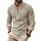 🔥Oferta Limitada🔥 Camisa Hombre Mezcla Algodón – Cuello Mao con Cordón, Transpirable, Puños Abotonados, Estilo Hippie Playa