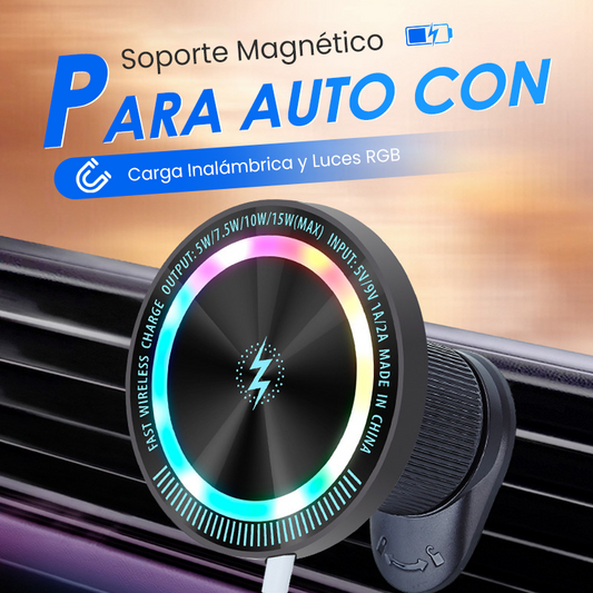 Soporte Magnético para Auto con Carga Inalámbrica y Luces RGB