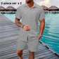 Conjunto informal de camisa y pantalones cortos de jacquard para hombre