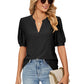 Blusa Holgada de Color Liso con Manga Abullonada Calada
