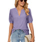 Blusa Holgada de Color Liso con Manga Abullonada Calada