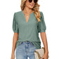 Blusa Holgada de Color Liso con Manga Abullonada Calada