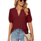 Blusa Holgada de Color Liso con Manga Abullonada Calada