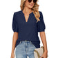 Blusa Holgada de Color Liso con Manga Abullonada Calada