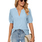 Blusa Holgada de Color Liso con Manga Abullonada Calada