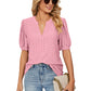 Blusa Holgada de Color Liso con Manga Abullonada Calada