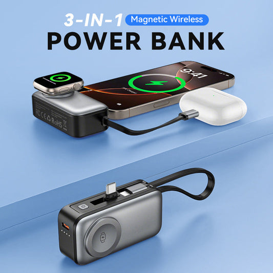 Power Bank Inalámbrica Magnética 3 en 1