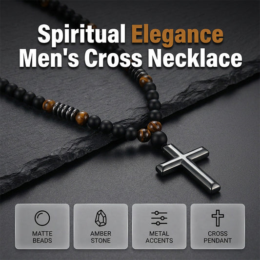 Collar con colgante de cruz de cuentas moderno para hombre