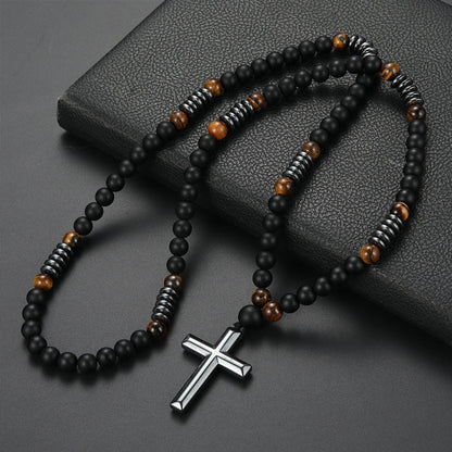 Collar con colgante de cruz de cuentas moderno para hombre