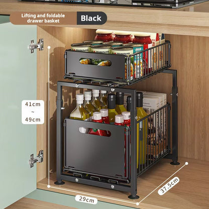 💪🥫Estantería Doble Deslizante Organizador de Armario – 5 Alturas Regulables, 2 Bandejas, Acero al Carbono, Gran Capacidad, Sin Instalación ✨