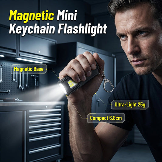 💥 【50 % de descuento por tiempo limitado】 🔥 Mini Linterna Magnética con Llavero | Ultraligera (25 g) | Base Magnética de Grado Industrial | Luces de Advertencia Rojas y Azules | Iluminación Manos Libres | Ideal para Camping, Reparaciones y Emergencia