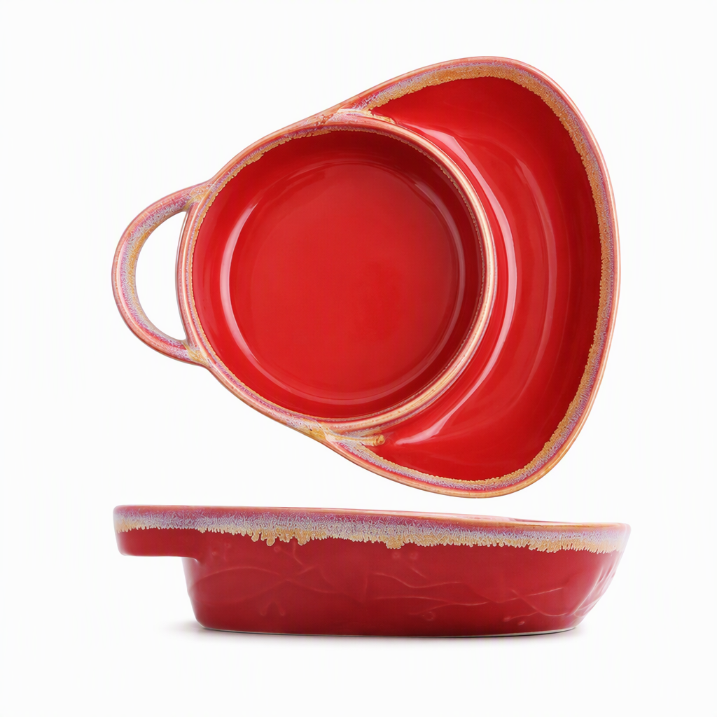 Retro Ceramic Divided Baking Dish with Single Handle