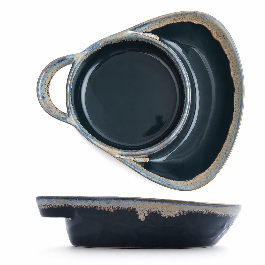 Retro Ceramic Divided Baking Dish with Single Handle